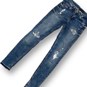 H&M Skinny Distressed Jeans Low Waist Medium Wash Denim Womens Size 30/32